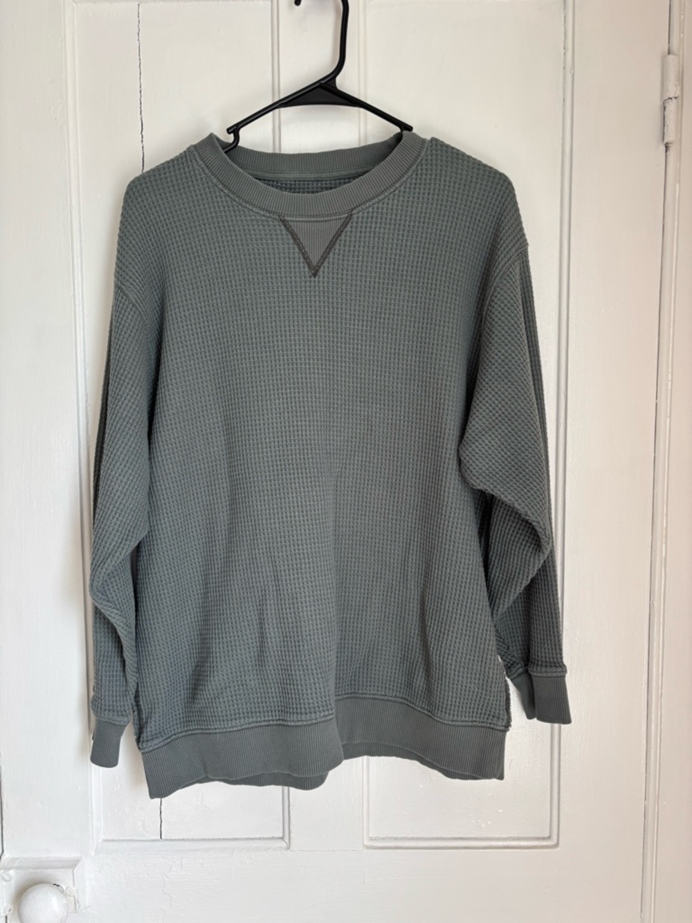 aerie Waffle Knit Crewneck Sweatshirt - Sage Green oversized fit